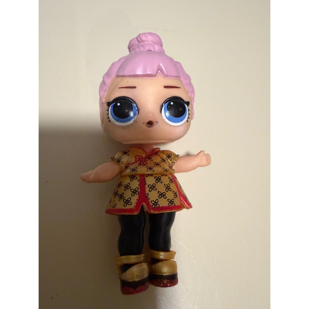 MGA LOL Surprise Doll Pink Hair Bun Gold Red Outfit Black Leggings Figure